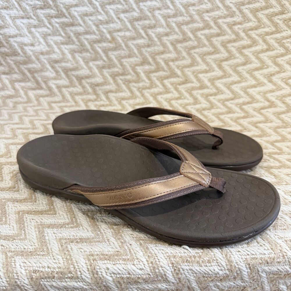Vionic Women’s Tide II Toe Post Orthotic Slide Sandals Bronze Brown Size 10